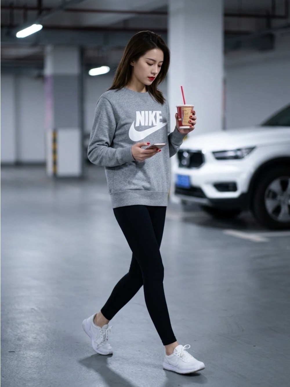 Nike Heather Gray Logo Sweatshirt Sweater Pockets Medium As Is